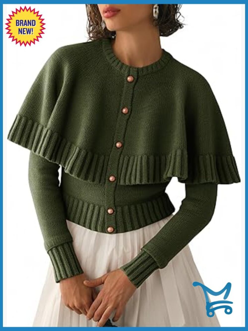 Cropped Cardigan Sweater Long Sleeve Knit Cape Button Up Trendy Fall Layer